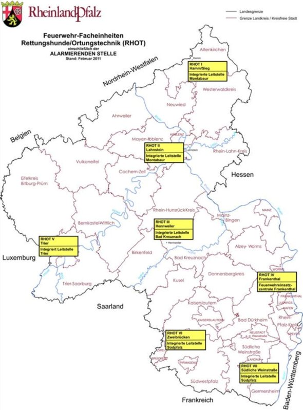 Standorte Rettungshundestaffeln RLP